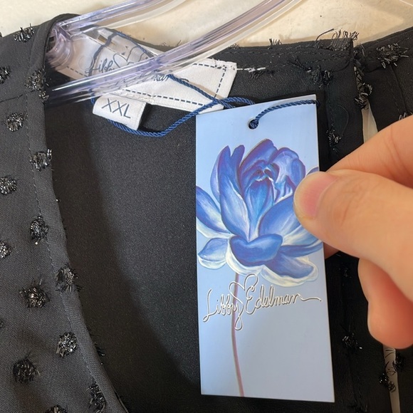 NWT. Libby Edelman XXL Shimmer Swiss Dot Long Sleeve Dress. - Picture 2 of 11